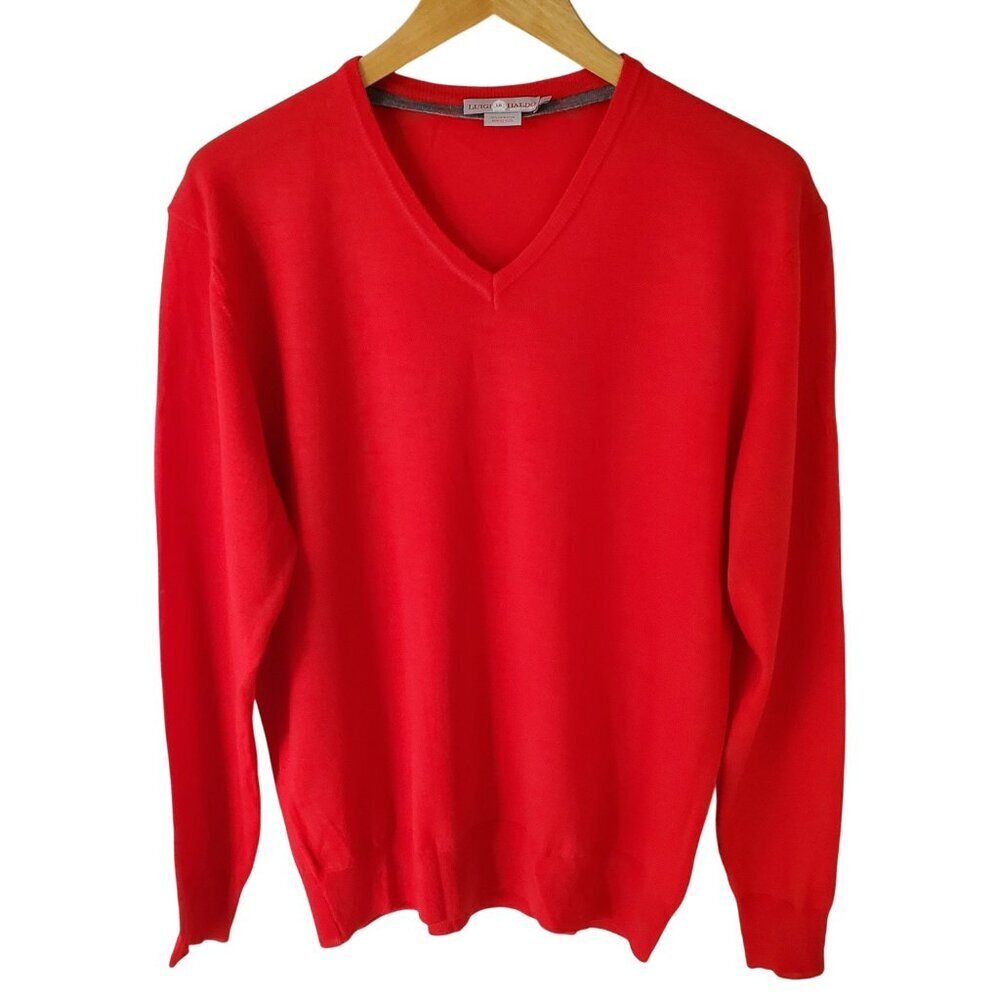 Luigi Baldo V Neck 100% Extra Fine Merino Wool Red Sweater Size M